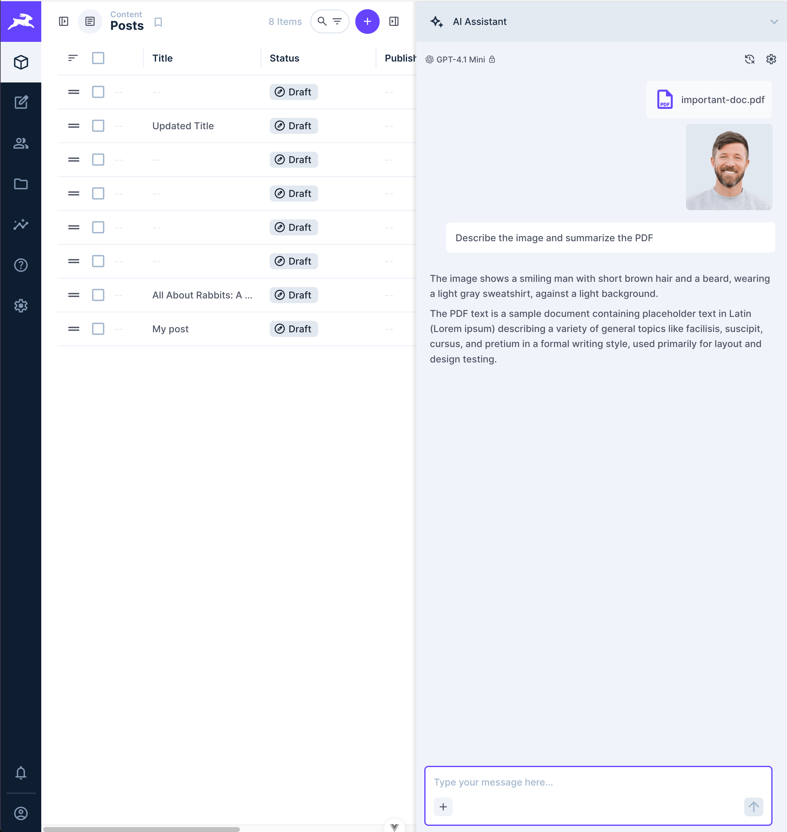 AI response showing an uploaded image inline